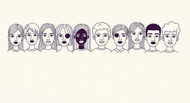 Diverse group of illustrated people showing ethnicity and individuality