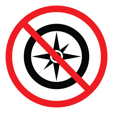 Navigation prohibited icon. Compass rose symbol with a red prohibition strike-through. Represents no entry, no direction, or GPS and tracking restricted areas.