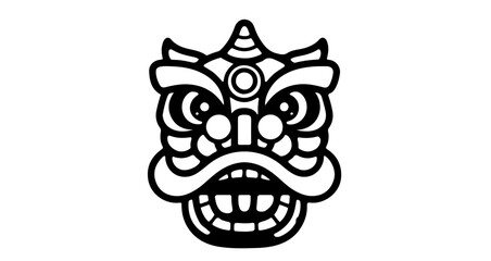 Fototapeta premium Traditional Chinese Lion Dance Head Black and White Illustration