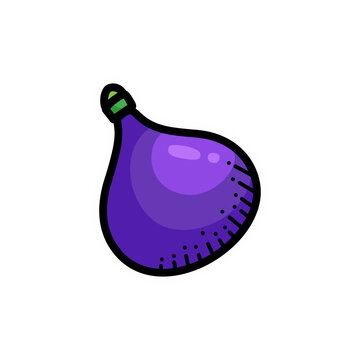 Simple cartoon illustration of a single purple fig fruit with a green stem, isolated on a white background.