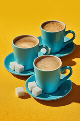 Three cups of coffee with sugar 