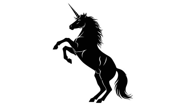 Silhouette of a majestic unicorn rearing up on its hind legs.