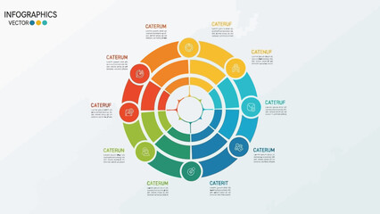 Obraz premium Circular Infographic Template with 8 Steps, Icons, and Colorful Segments