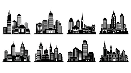 Obraz premium Cityscape Silhouettes: Diverse Architectural Styles Collection