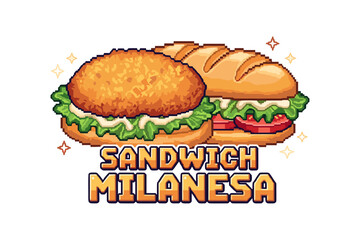 Pixel art sandwich with milanesa, lettuce, and tomato