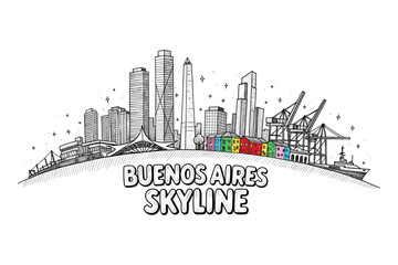 Fototapeta premium Detailed cityscape of buenos aires with iconic skyline and colorful highlights