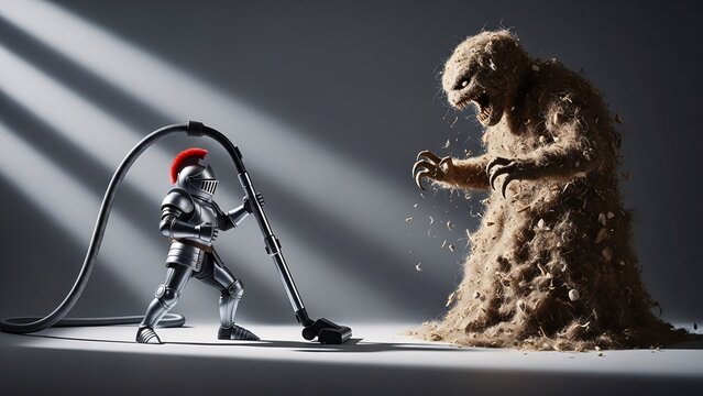 Dust Buster Knight: Vacuum Cleaner Battle Against Lint Monster