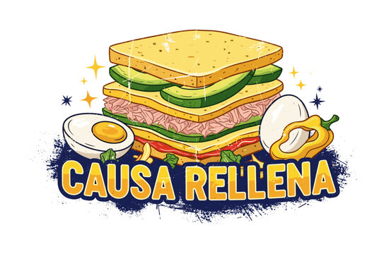 Colorful layered causa rellena with vibrant ingredients and eggs