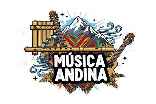 Traditional andean music with pan flute and guitars in vibrant mountain landscape