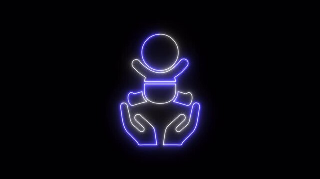 Baby care , toddler or infant care flat neon icon 4K video animation	
