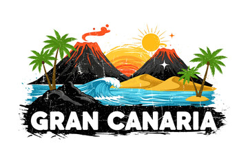 Tropical paradise with volcanoes and palm trees: gran canaria adventure scene