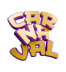 Letras 3D de Carnaval com efeito brilhante amarelo e roxo