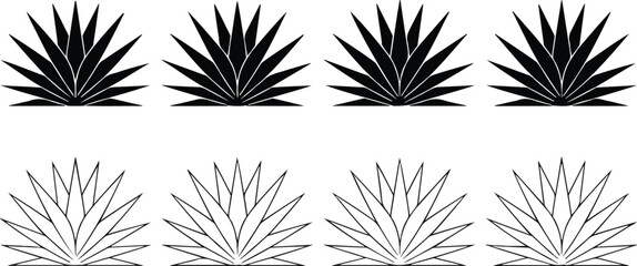 Agave and Aloe Outline Icon Set  Desert Succulent Botanical Symbols © MSTZOWRON