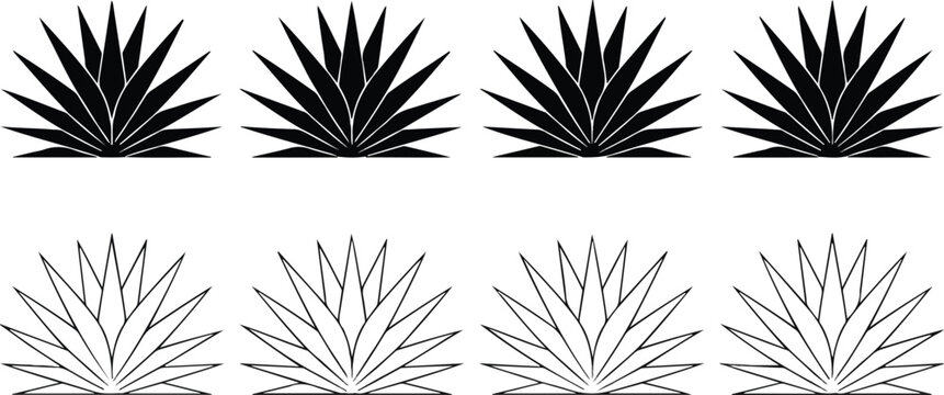 Agave and Aloe Outline Icon Set  Desert Succulent Botanical Symbols