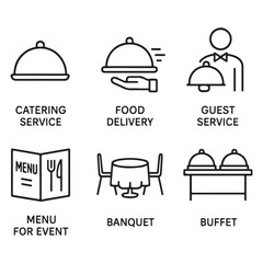 Catering icon set vector. Catering service, food, delivery of ready meals, guest service, menu for event, banquet vector