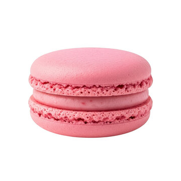 Sweet pink strawberry macaron french pastry isolated on transparent background for dessert bakery and luxury confectionery treat concepts.