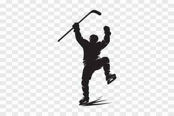 Dynamic Silhouette of a Hockey Player Celebrating Success Hockey Sport Action Silhouette Set with Goalie and Skaters