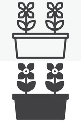 Decorative flower pot with plants in different style icon set. Line, outline and solid icon with editable stroke vector sign and symbol. Flower pot icon for gardening, ecology and home icon.
