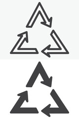 Classic recycling arrows triangle in different style icon set. Line, outline and solid icon with editable stroke vector sign and symbol. Recycle triangle icon for waste, ecology and reuse icon.