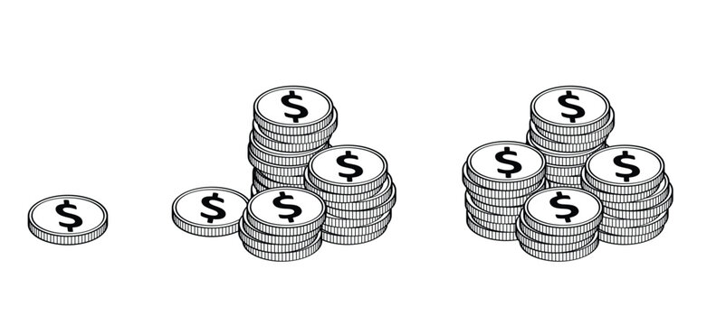 Cartoon stack of coins. currency, dollar icon. Coins stack, cha-ching, ka-ching or ker-ching. Cha-ching means the sound of an old-fashioned cash register. Coins stack. pile coin, money icon.
