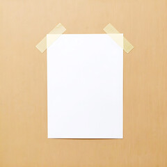 Blank White Paper Sheet Taped to a Rustic Beige Textured Wall, Ideal for Reminders or Simple Mockups