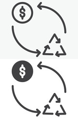 Yin yang with recycle arrows in different style icon set. Line, outline and solid icon with editable stroke vector sign and symbol. Nature exchange icon for balance, ecology and sustainability icon.