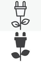 Power plug with leaf shown in different style icon set. Line, outline and solid icon with editable stroke vector sign and symbol. Eco green energy icon for renewable power and ecology icon.
