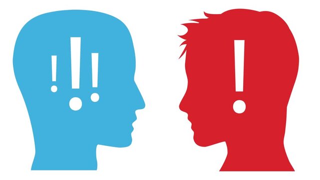 Man explaining a solution to a confused young on white background