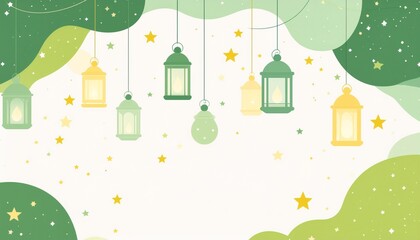 Friendly Pastel Green and Yellow Ramadan Background for Kids