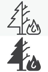 Tree with fire symbol in different style icon set. Line, outline and solid icon with editable stroke vector sign and symbol. Burning tree icon for deforestation, climate crisis and ecology icon.