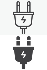 Electric plug with lightning symbol in different style icon set. Line, outline and solid icon with editable stroke vector sign and symbol. Electric plug icon for power supply, energy and eco icon.