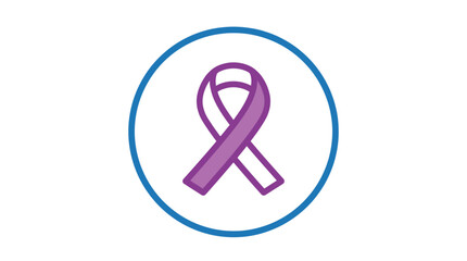 Purple ribbon symbolizing cancer awareness in a circular frame, vector illustration