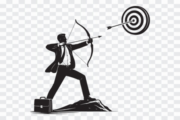 Businessman Archer Hitting Target Precision and Goal Achievement