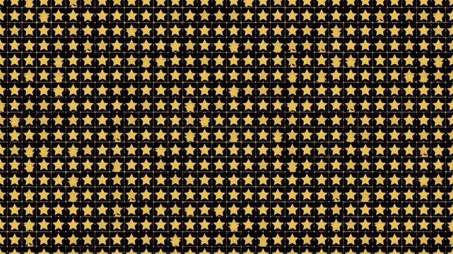 Golden stars motion graphics abstract  black background on pattern texture. Seamless looping animation 4K