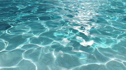 Obraz premium Crystal clear water surface reflecting sunlight, creating beautiful patterns and textures in a serene aquatic environment.