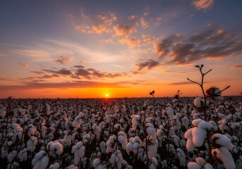 Golden Hour in the Cotton Patch: Beautiful White Cotton Bolls in the Evening Sun