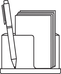 Minimalist Line Art Desk Organizer with Pen & Stacked Notepads &ndash; Office Supplies Vector for Productivity, Students, Remote Work & Workspace Branding