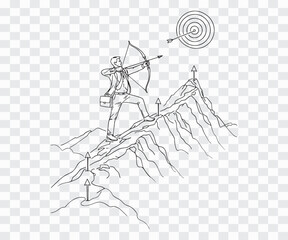 Businessman Archer on Mountain Peak Targeting Success