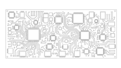 Obraz premium Detailed Electronic Circuit Board with Microchips and Components, Blueprint Style