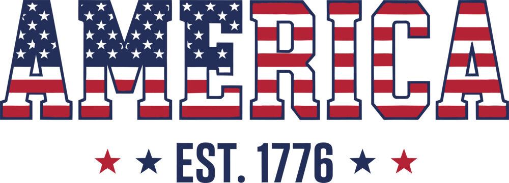 America Est 1776 American Flag Typography