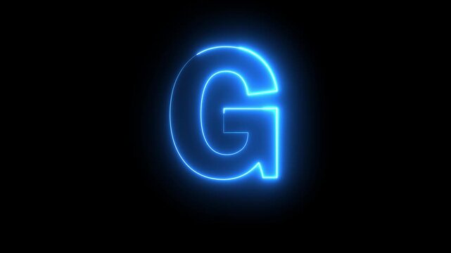 Neon blue Capital Letter G icon animation English alphabet education type word writing letter text effect smooth footage sign symbol with black background