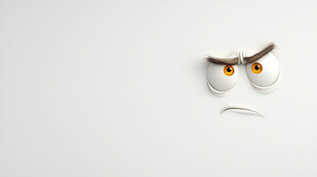 Cartoon face with sad eyes and frown, featuring orange eyes and expressive eyebrows, conveys sense of disappointment and frustration