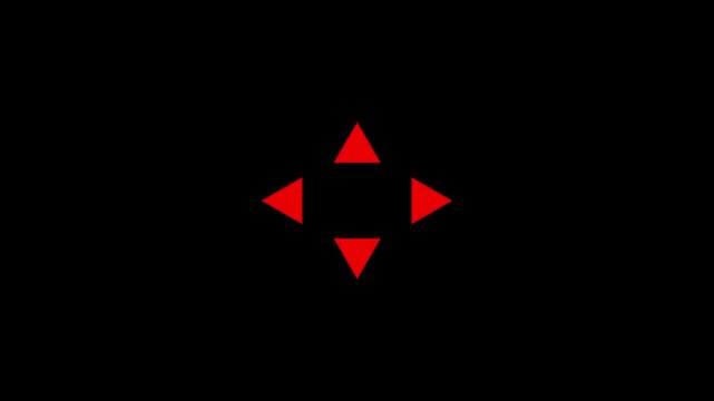 Abstract four direction arrow sign icon animation isolated on black background