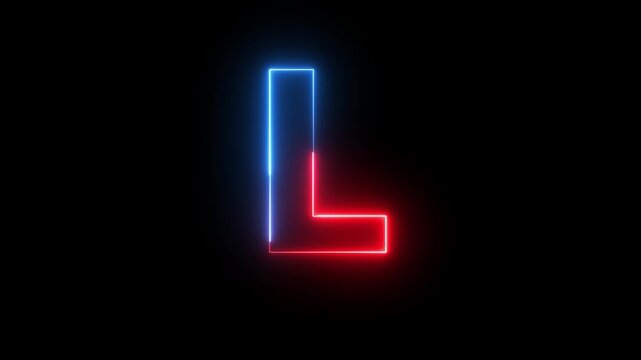 Neon red blue Capital Letter L icon animation English alphabet education type word writing letter text effect smooth footage sign symbol with black background