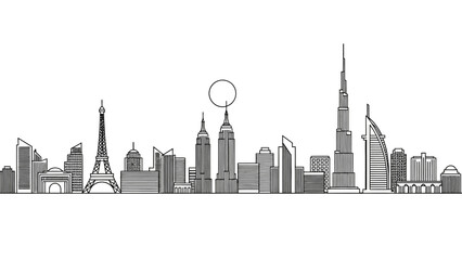 Obraz premium Global City Skyline Silhouette: Iconic Landmarks from Around the World