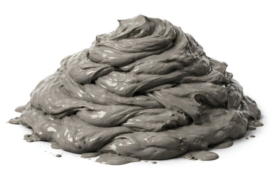 pile of wet grey modeling clay or natural mud mound isolated on white background