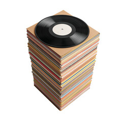 Fototapeta premium Stack of Vinyl Records with One Record on Top, White Background
