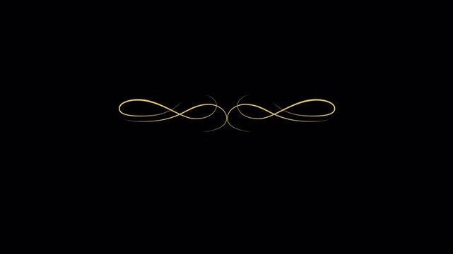 Elegant gold flourish divider on black background, vintage design element.