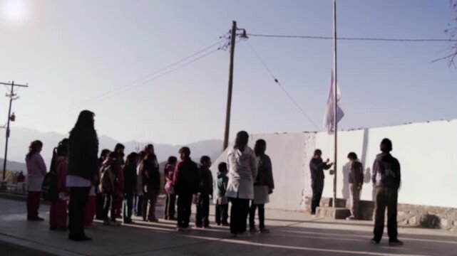 Blurred School Children Raising Argentine Flag During Morning Ceremony, Salta, Argentina - 4K