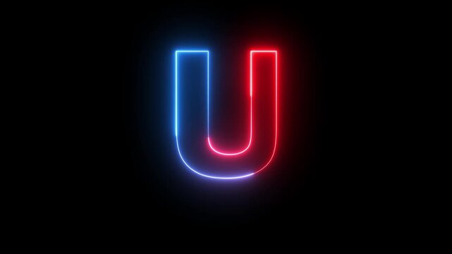 Neon red blue Capital Letter U icon animation English alphabet education type word writing letter text effect smooth footage sign symbol with black background
